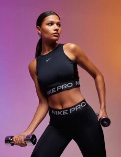 Nike Pro Dri-FIT Cropped Tank Top - Black/Metallic Silver -Elevate Fitwear Sales Store 311023 TSE EDITORIAL 0683
