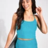 Beyond Yoga Spacedye Slim Racerback Cropped Tank - Peacock Blue Heather
