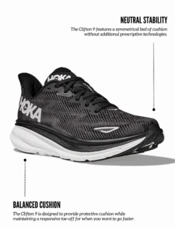 Hoka Clifton 9 - Black/White -Elevate Fitwear Sales Store Clifton9Op2