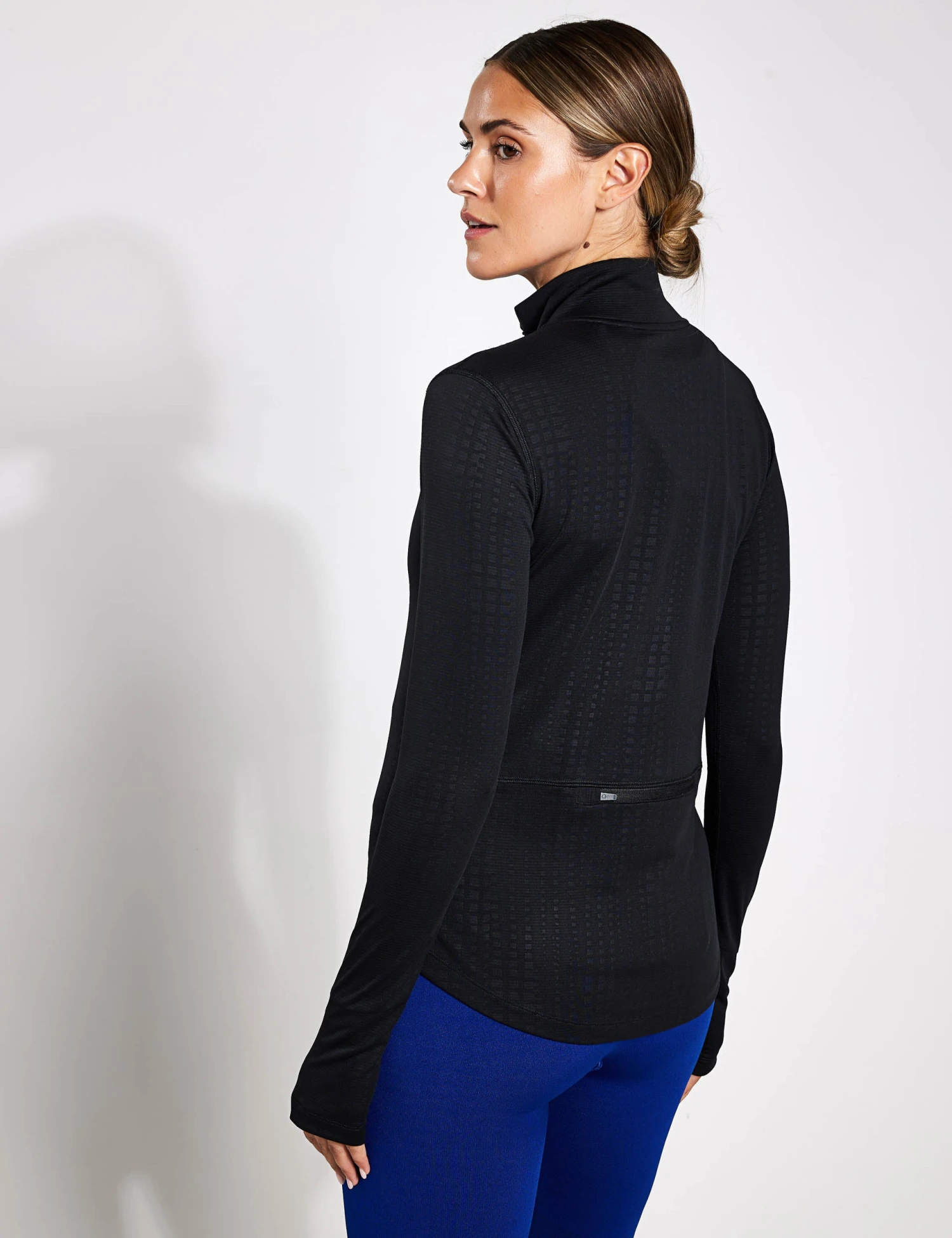 Embossed Funnel Neck Half Zip Running Top - Black 2 Embossed Funnel Neck Half Zip Running Top - Black - Image 2