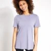 Scoop Neck Mesh Back T-Shirt - Lavender Grey
