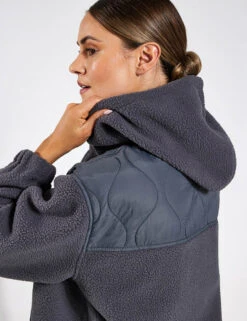 Mixed Borg Quilt Hoodie - Dark Grey -Elevate Fitwear Sales Store Goodmove MIXED BORG QUILT HOODIE T51 5848 DARK GREY 0023