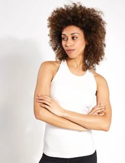 Scoop Neck Cross Back Fitted Yoga Vest Top - Ivory -Elevate Fitwear Sales Store Goodmove Yoga cross back vest 5989 IVO Ivory 0007