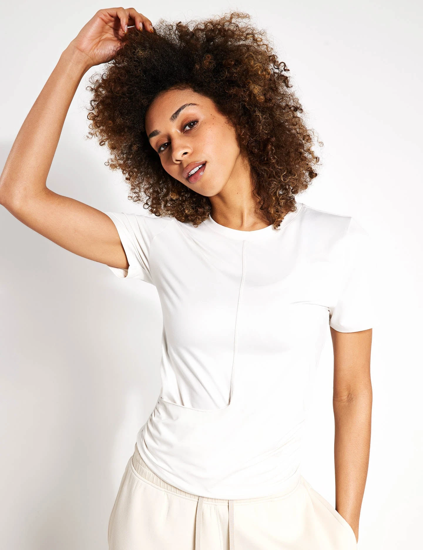 Scoop Neck Wrap Front Yoga T-Shirt - Ivory 1 Scoop Neck Wrap Front Yoga T-Shirt - Ivory