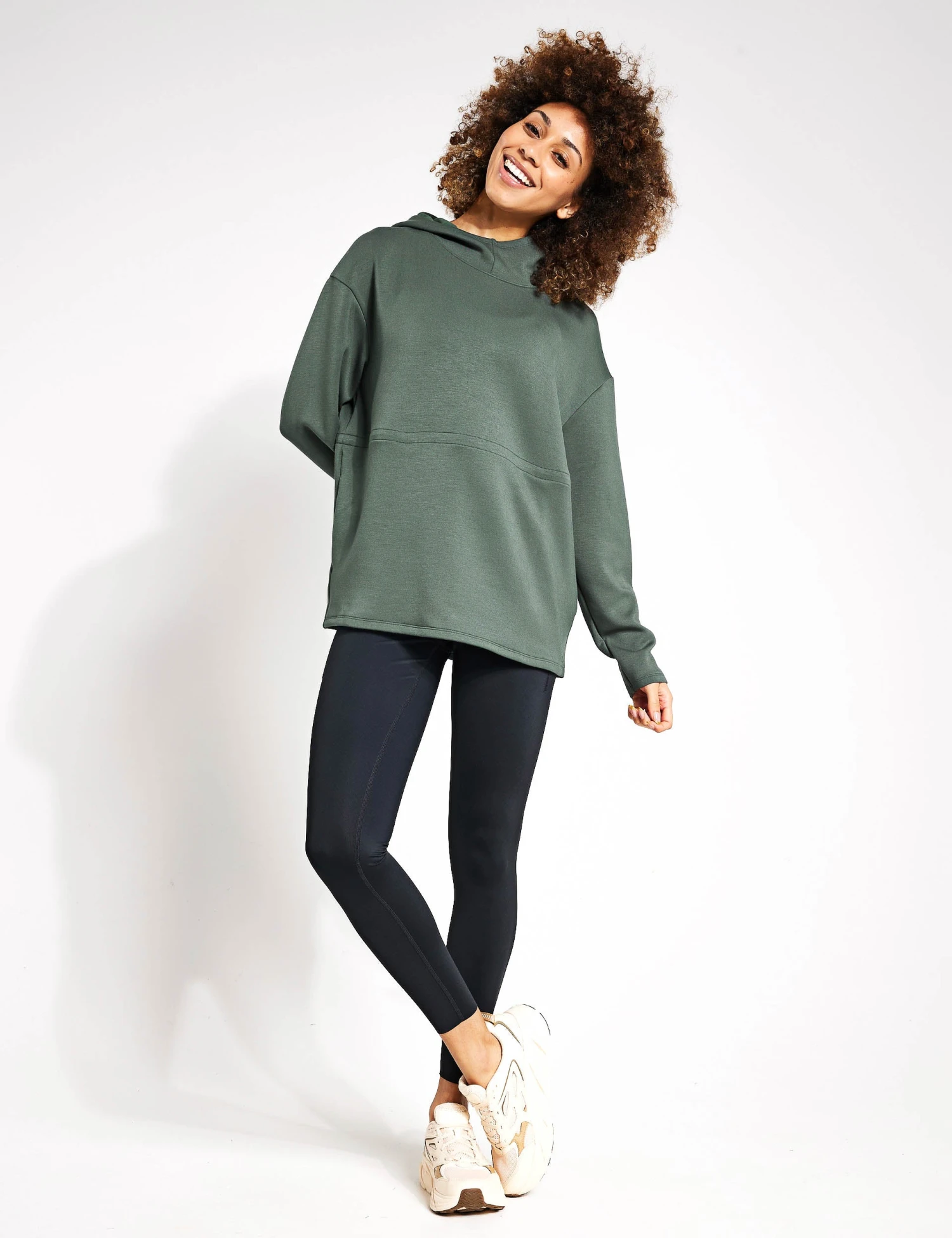 Relaxed Yoga Longline Hoodie - Dark Sage 3 Relaxed Yoga Longline Hoodie - Dark Sage - Image 3