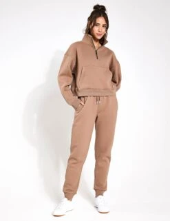 Millie Slim Fleece Track Pant - Taupe -Elevate Fitwear Sales Store Lilybod Millie Slim Fleece Trackpant LL88 TP Taupe 0001