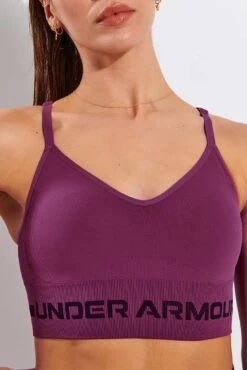 Under Armour Seamless Low Long Sports Bra - Pink Quartz/Polaris Purple -Elevate Fitwear Sales Store Under Armour UA Seamless Low Long Bra 1357719 678 Pink Quartz Polaris Purple Polaris Purple 0034