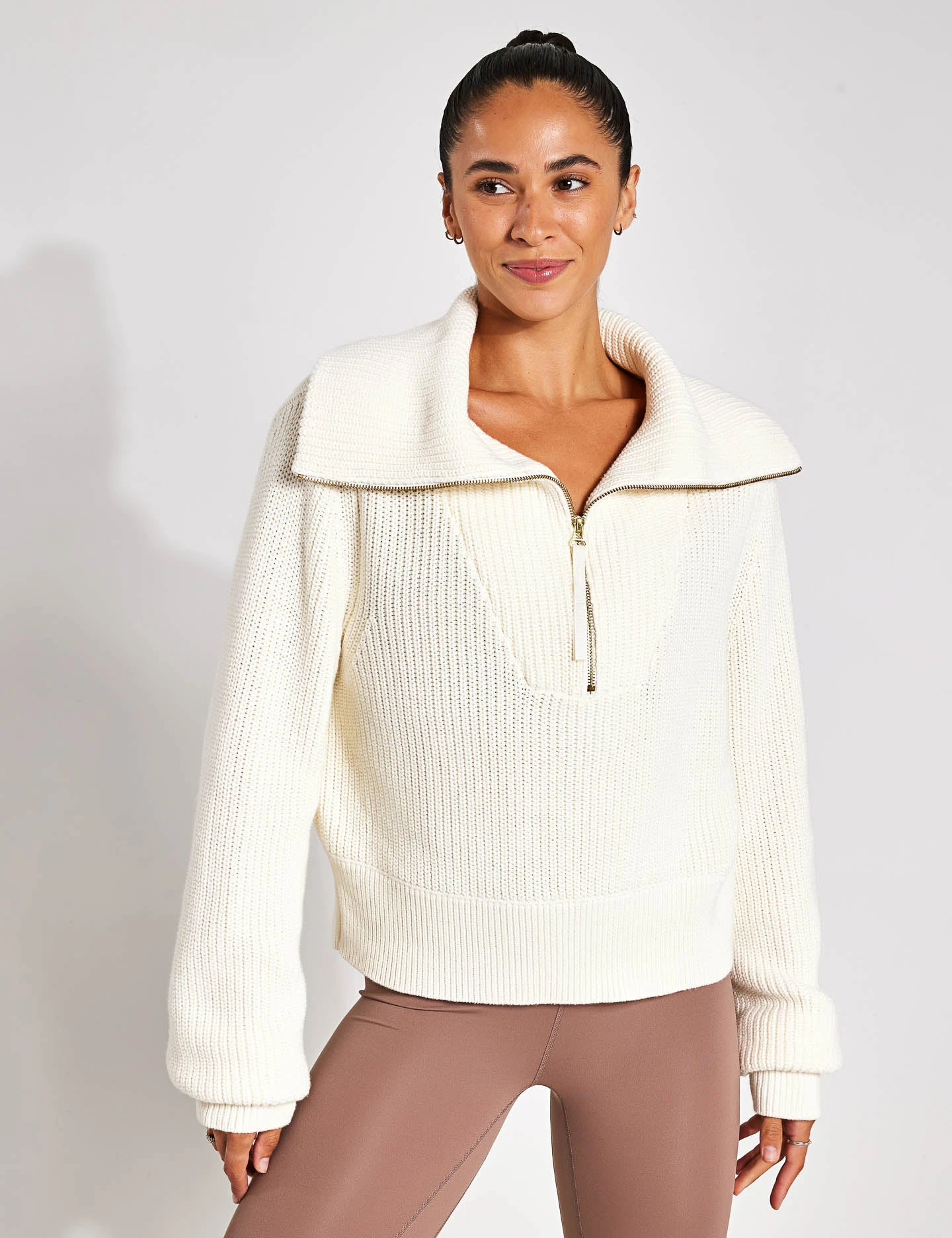 Varley Mentone Half-Zip Knit Pullover - Egret 1 Varley Mentone Half-Zip Knit Pullover - Egret