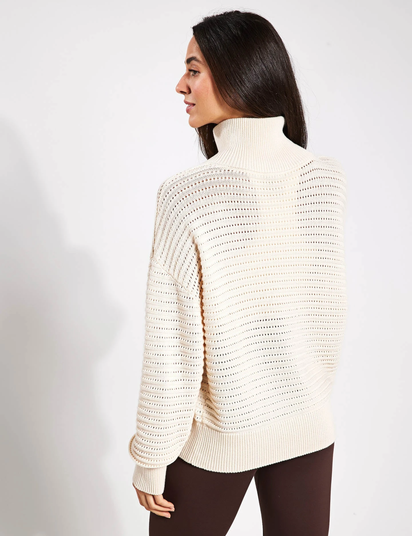 Varley Tara Pointelle Half-Zip Knit - Whitecap Grey 2 Varley Tara Pointelle Half-Zip Knit - Whitecap Grey - Image 2