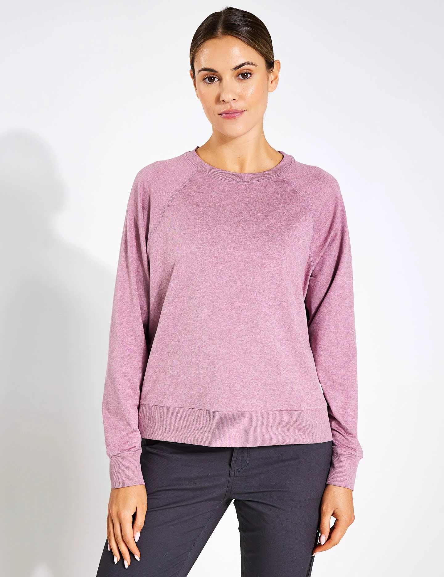 Vuori Long-Sleeve Halo Crew - Orchid Heather 1 Vuori Long-Sleeve Halo Crew - Orchid Heather