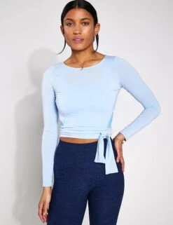 Grace Tie Long Sleeve - Lighter Sky Blue -Elevate Fitwear Sales Store YMO Grace Tie Long Sleeve YMOTOP18 LIGHTER SKY BLUE 0057
