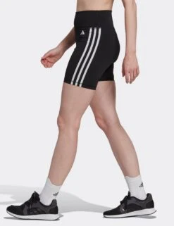 ADIDAS Training Essentials 3-Stripes High Waisted Short Leggings - Black -Elevate Fitwear Sales Store adidas training essentials 3 stripes hw short leggings black hk9964 7