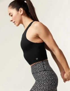Printed High Neck Padded Yoga Crop Top - Black Mix