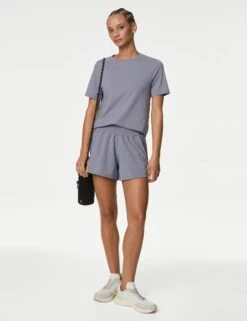 High Waisted Sports Shorts - Lavender Grey -Elevate Fitwear Sales Store goodmove high waisted sports shorts lavender grey T51 5740A 2