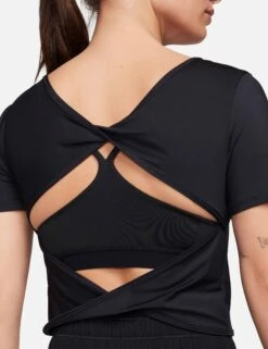 Nike One Classic Dri-FIT Short-Sleeve Cropped Twist Top - Black/White -Elevate Fitwear Sales Store nike one classic dri fit short sleeve cropped twist top black white fn2851 010 6