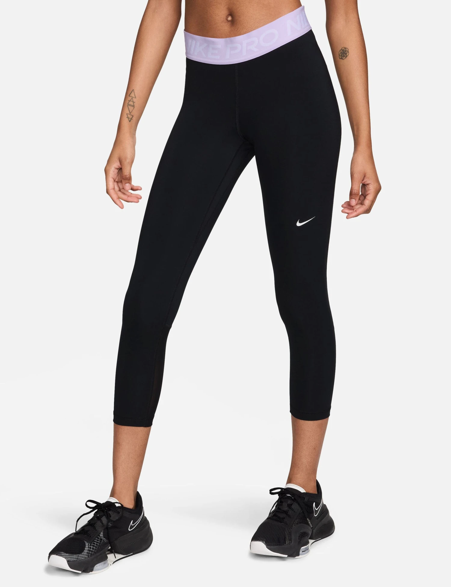 Nike Pro 365 Cropped Mesh Panel Leggings - Black/Lilac Bloom/White 1 Nike Pro 365 Cropped Mesh Panel Leggings - Black/Lilac Bloom/White