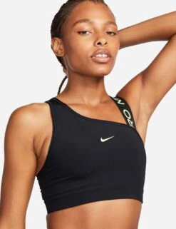 Nike Pro Swoosh Asymmetrical Bra - Black/Light Lemon Twist -Elevate Fitwear Sales Store nike pro swoosh asymmetrical bra black lemon dm0570 011 2