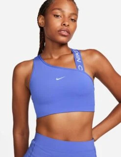 Nike Pro Swoosh Asymmetrical Bra - Blue Joy/Blue Tint