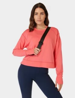 Sweaty Betty After Class Crop Sweatshirt - Coral Pink -Elevate Fitwear Sales Store sweaty betty after class crop sweatshirt coral pink sb5622c 7