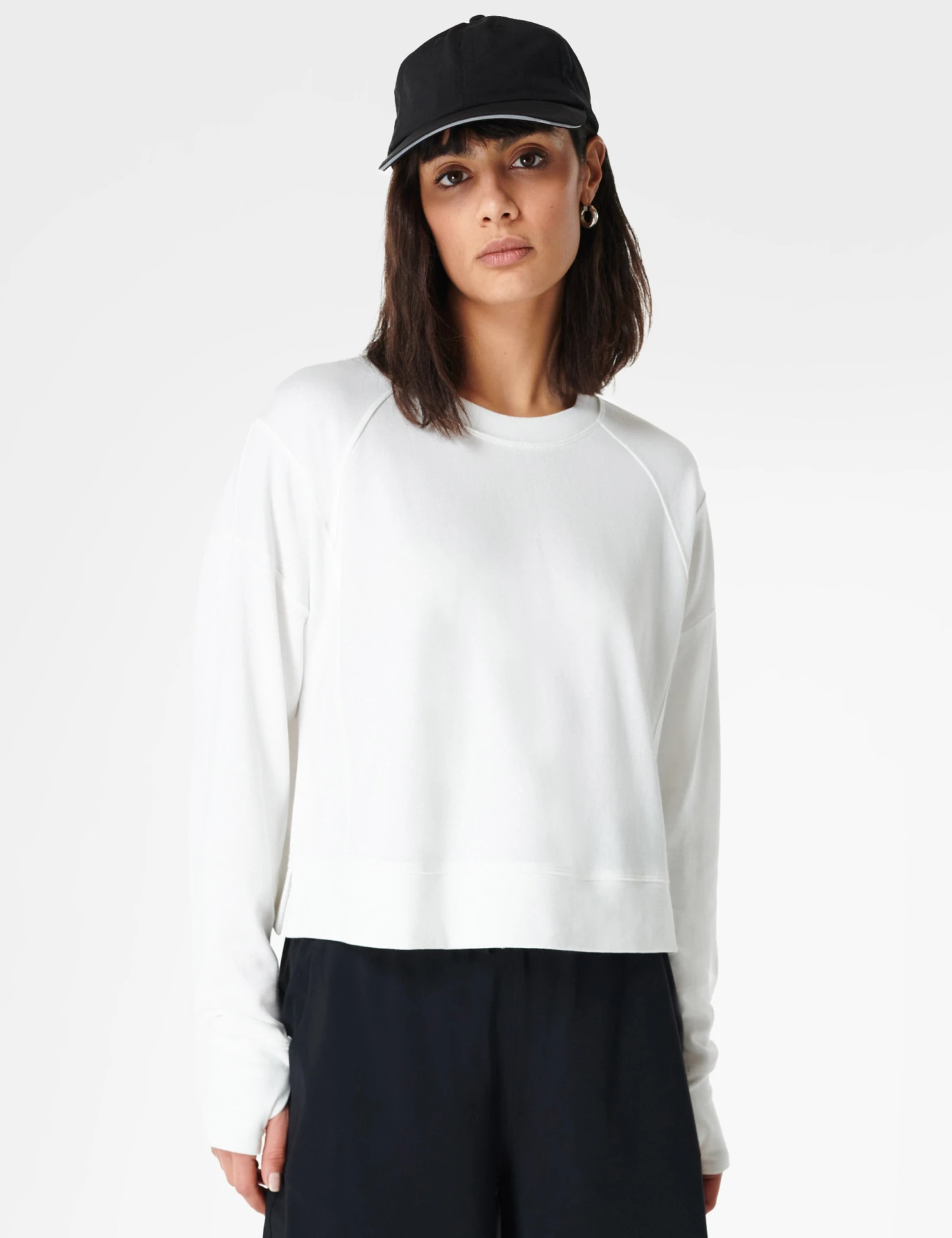 Sweaty Betty After Class Crop Sweatshirt - Lily White 1 Sweaty Betty After Class Crop Sweatshirt - Lily White