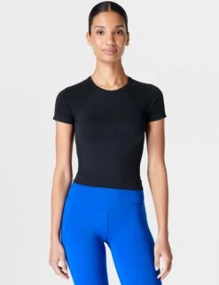 Sweaty Betty Athlete Crop Seamless Gym T-Shirt - Black