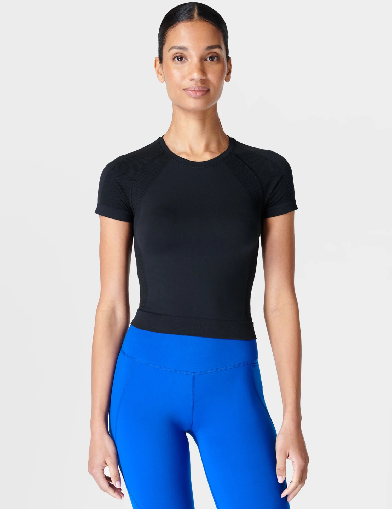 Sweaty Betty Athlete Crop Seamless Gym T-Shirt - Black 1 Sweaty Betty Athlete Crop Seamless Gym T-Shirt - Black