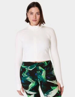 Sweaty Betty Athlete Crop Seamless Gym Zip Up - Lily White
