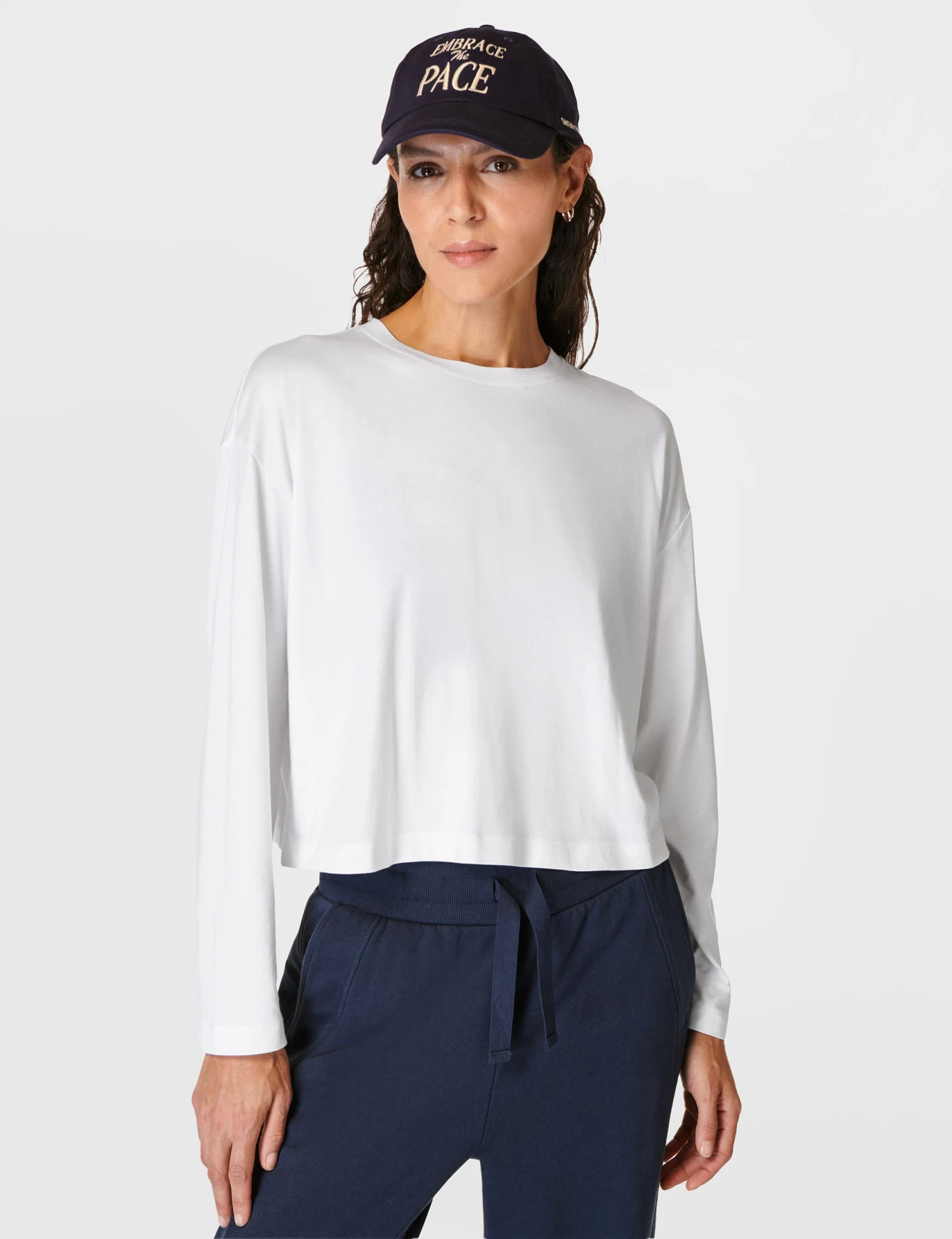 Sweaty Betty Essential Crop Long Sleeve T-Shirt - White 1 Sweaty Betty Essential Crop Long Sleeve T-Shirt - White