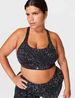 Sweaty Betty Power Medium Support Sports Bra - Black Reflective Leopard Print