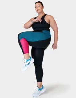 Sweaty Betty Power UltraSculpt High Waisted 7/8 Colour Block Gym Leggings - Black/Reef Teal/Beet Pink -Elevate Fitwear Sales Store sweaty betty power ultra sculpt hw 7 8 colour block gym leggings black reef teal beet pink sb9018c 8