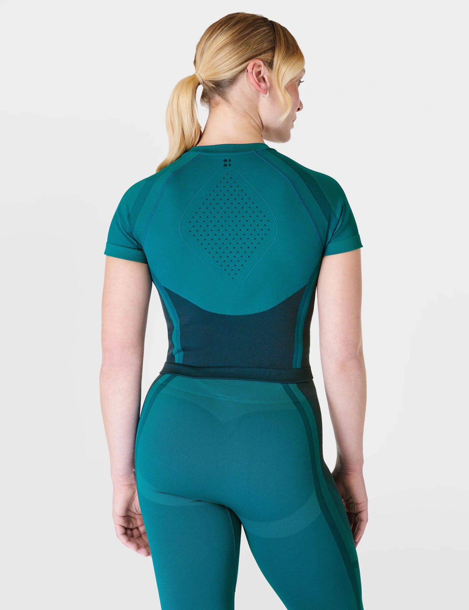 Sweaty Betty Silhouette Sculpt Seamless Short Sleeve Top - Reef Teal Blue/Navy Blue 2 Sweaty Betty Silhouette Sculpt Seamless Short Sleeve Top - Reef Teal Blue/Navy Blue - Image 2