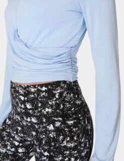 Sweaty Betty Wrap Front Long Sleeve Top - Breeze Blue -Elevate Fitwear Sales Store sweaty betty wrap front long sleeve top breeze blue sb9464 6