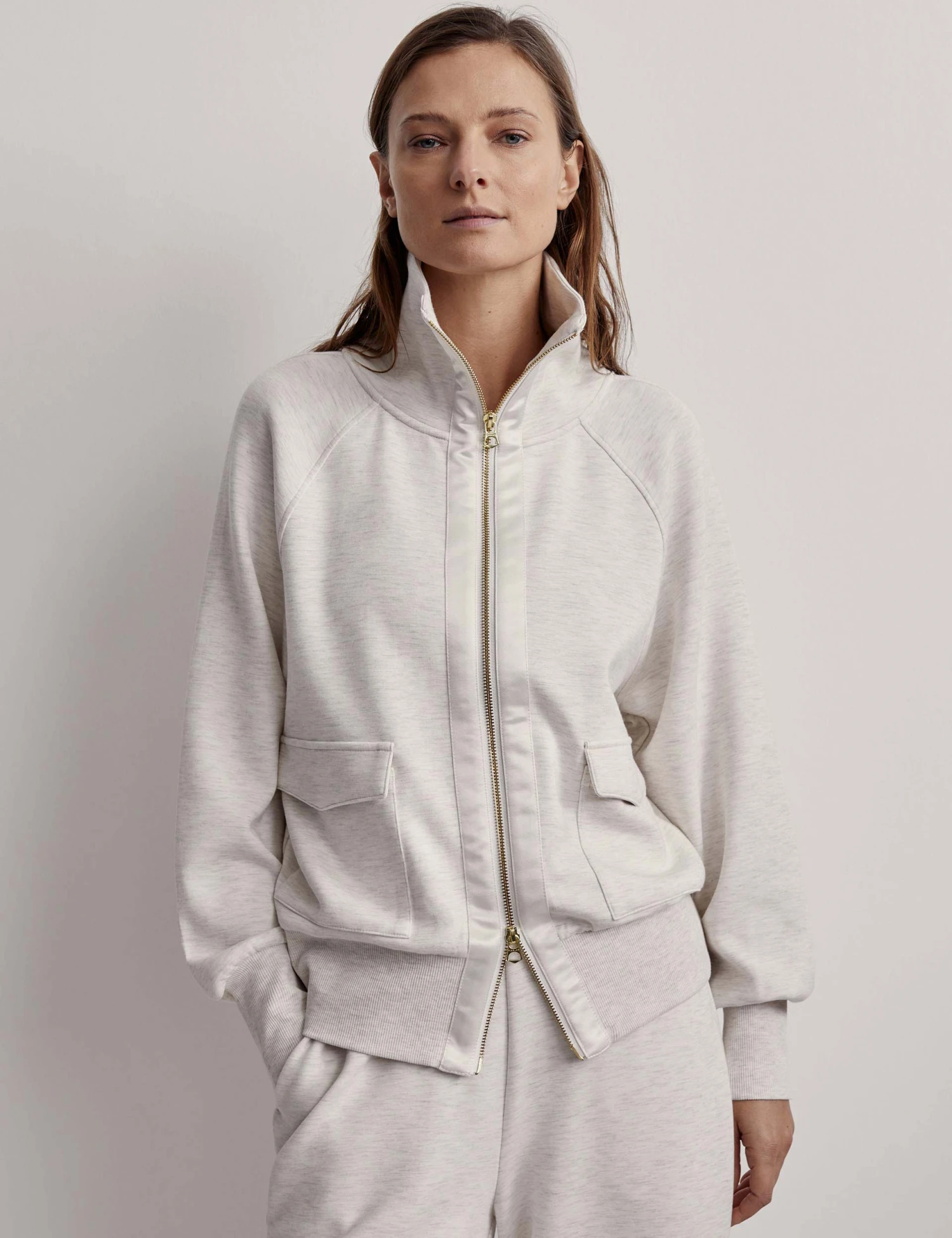 Varley Roxbury Zip-Through Sweat - Ivory Marl 1 Varley Roxbury Zip-Through Sweat - Ivory Marl