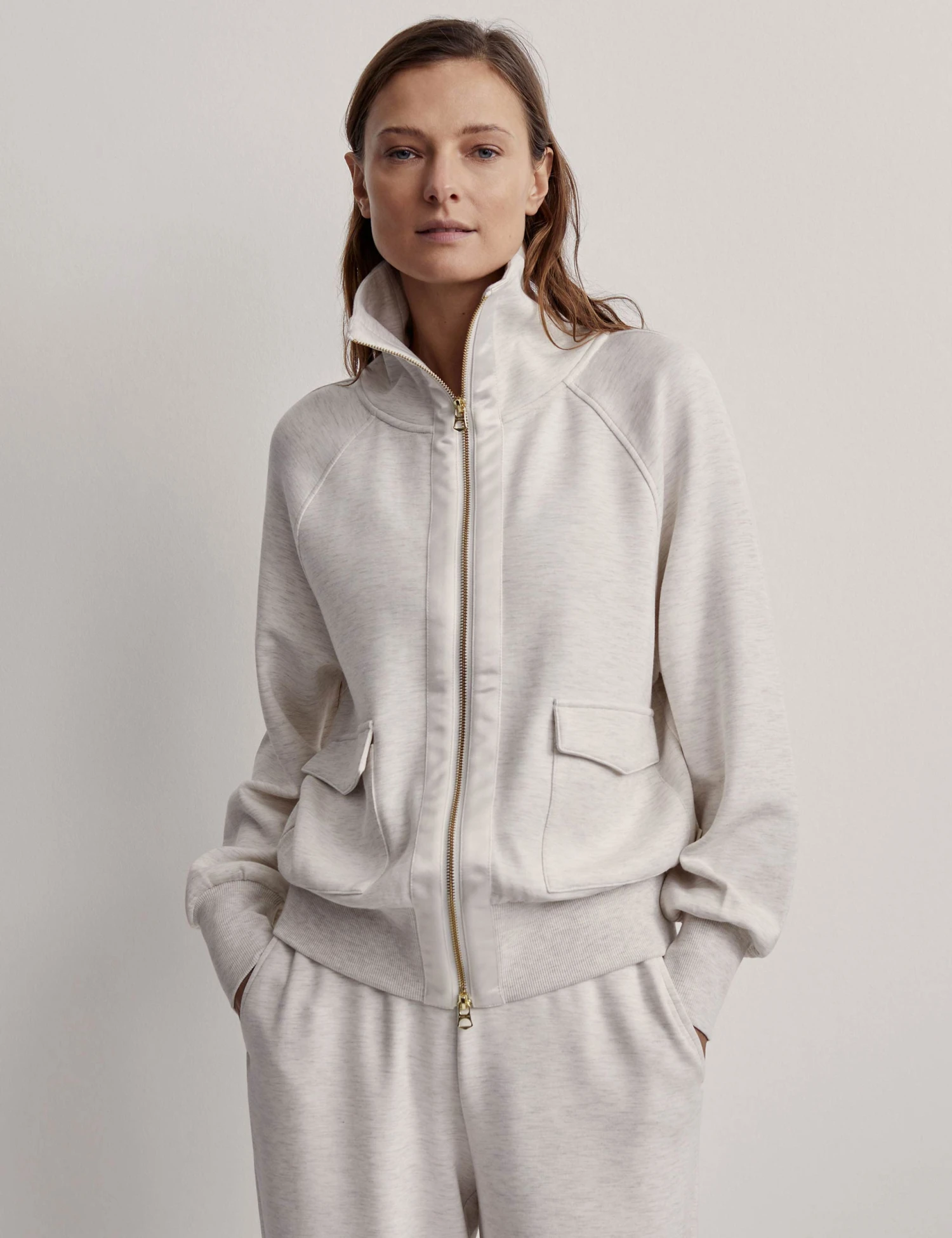 Varley Roxbury Zip-Through Sweat - Ivory Marl 2 Varley Roxbury Zip-Through Sweat - Ivory Marl - Image 2